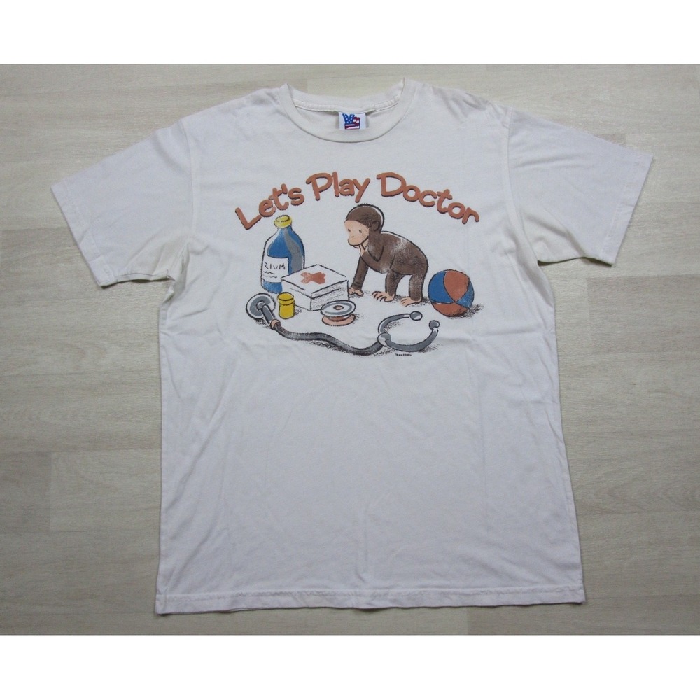 Vintage Y2K Junk Food Curious George "Lets Play Doctor" T Shirt Men's (L) USA